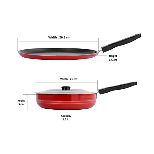 Sumeet 2.6mm Thick Non-Stick Red Chilli Cookware Set (Dosa Tawa – 26.5cm Dia + Fry pan – 1.5Ltr Capacity – 21cm Dia)