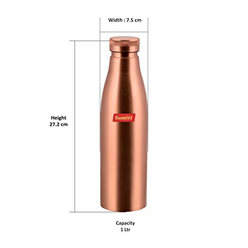 Sumeet Pure Copper, Anti-Microbial, Air Tight, Leak Proof, Joint Free Healthy Delux Water Bottle – 1 Litre