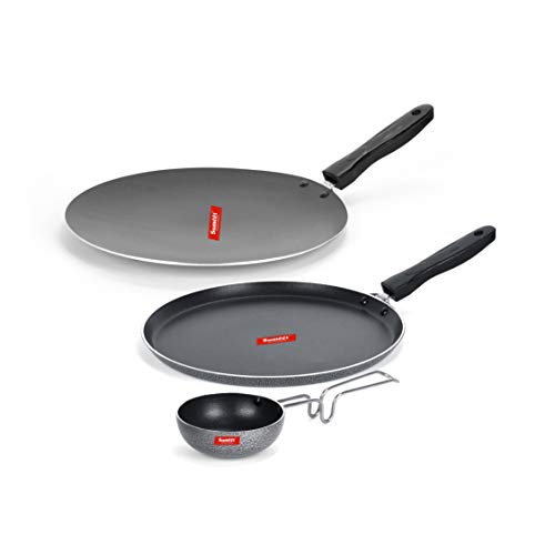 Sumeet NonStick Hiriwa Cookware Set (Dosa Tawa - 26.5Cm Dia + Conceve/Roti Tawa - 28Cm Dia + Waghariya/Tadka pan - 190Ml - 10Cm Dia)