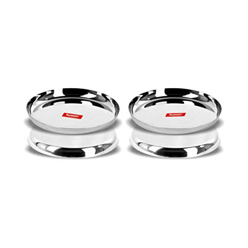 Sumeet Stainless Steel Apple Shape Heavy Gauge Dinner Plates with Mirror Finish 32.5cm Dia - Set of 4pc