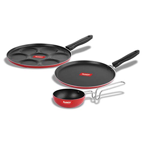 Sumeet 2.6mm Thick Non-Stick Clancy Combo Set (Dosa Tawa – 26.5cm Dia + Multi Snack Maker – 26.5cm Dia + Tadka Pan – 10cm Dia)