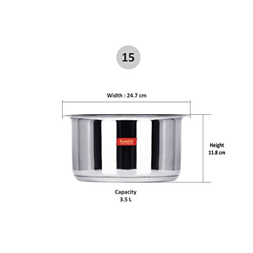 Sumeet Stainless Steel Induction Bottom (Encapsulated Bottom) Tope with Lid, 3.5Ltr, 24.7cm Dia, Silver