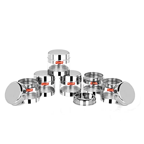 Sumeet Stainless Steel Circular See Through/Transparent Container, Set of 6Pc, 300 Ml Each, 8.5cm Dia - Silver