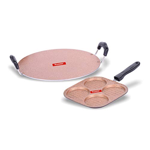 Sumeet Galaxy Aluminium Cookware Set, 1 Saral Tawa, 1 Multi Snack Maker (Peach)