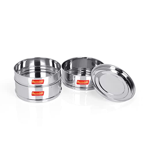 Sumeet Stainless Steel Deep + Flat Stackable Container/Separator with Lid Suitable for 6.5 LTR Inner & Outer Lid Cooker