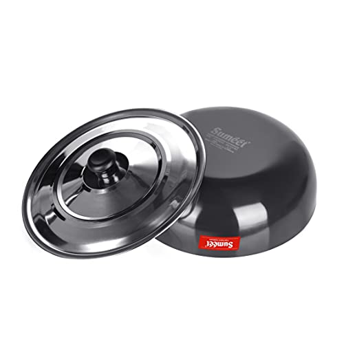 Sumeet 3mm Hard Anodized Deep Tasla with Stainless Steel Lid Size No. - 14 (26.5 cm Dia. 3.75L Capacity)