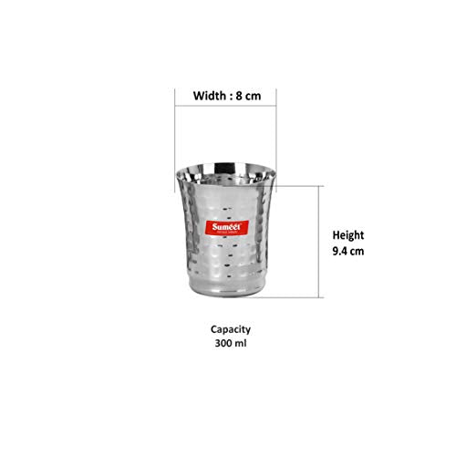 Sumeet Stainless Steel Handcrafted Hammered Texture 12 pc Glass Set (Capacity - 300Ml Each)