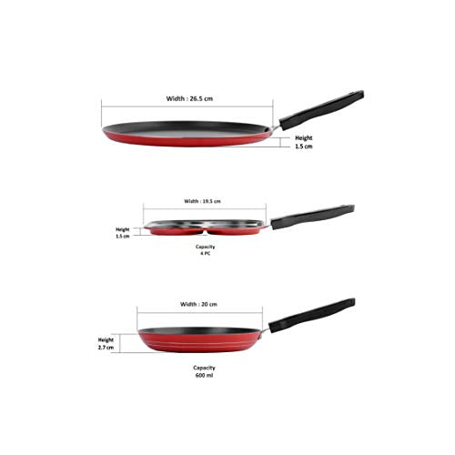 Sumeet 2.6mm Thick Non-Stick Gilroy Combo Set (Dosa Tawa – 26.5cm Dia + Mini Multi Snack Maker – 19.5cm Dia + Tapper pan – 20cm Dia)