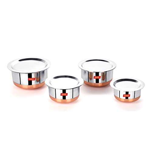 Sumeet Stainless Steel Copper Bottom 4Pc Tope Set with Lid (400Ml, 530Ml, 800Ml, 1Ltr)