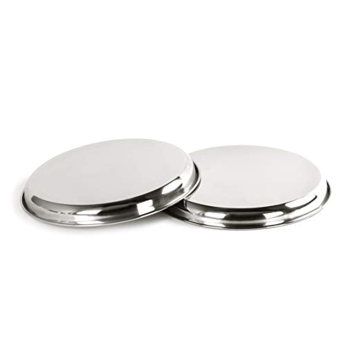 Sumeet Stainless Steel Heavy Gauge Deep Wall Dinner Plates with Mirror Finish 26.6cm Dia - Set of 2pc
