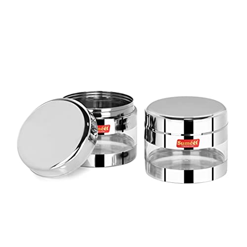 Sumeet Stainless Steel Circular See Through/Transparent Container, Set of 2Pc, 600 Mleach, 11.5cm Dia - Silver