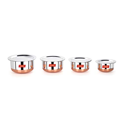 Sumeet Stainless Steel Copper Bottom 4Pc Tope Set with Lid (400Ml, 530Ml, 800Ml, 1Ltr)