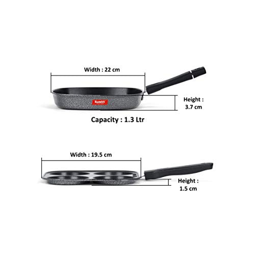 Sumeet NonStick Lacag Cookware Set (Grill Pan-22cm Dia + Mini Multi Snack Maker - 4 Cavity -19.5cm)