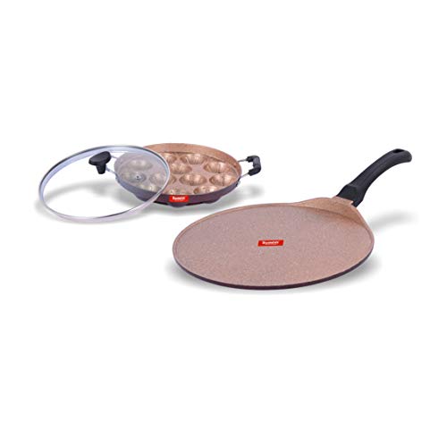 Sumeet Nonstick Granite Finish Kapow Cookware Set (Tawa 30.5cm Dia + Grill Appam Patra with Glass Lid - 12 Cavity - 23cm Dia)