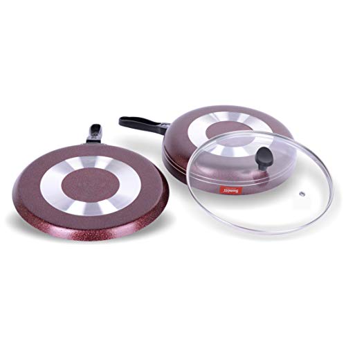 Sumeet Nonstick Granite Finish Famous 2pc Combo Set (Dosa Tawa - 26.5cm Dia + Fry Pan with Glass Lid - 1.8 LTR Capacity - 24cm Dia)