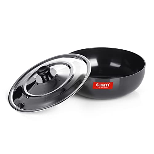 Sumeet 3mm Hard Anodized Deep Tasla with Stainless Steel Lid Size No. - 14 (26.5 cm Dia. 3.75L Capacity)