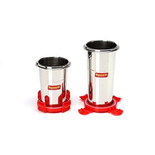 Sumeet Stainless Steel Airtight, Leak Proof, Freezer Safe and Dust Proof Tumbler with Stainless Steel Lid Set of 2 Pcs (400ml, 500ml) Dia - 8Cm(each)