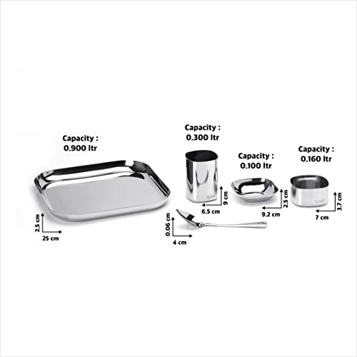 Sumeet Square Stainless Steel Heavy Gauge Mirror Finish Dinner Set of 15 Pc (3 Plate, 3 Halwa Plate, 3 Bowl , 3 Glass, 3 Spoon)