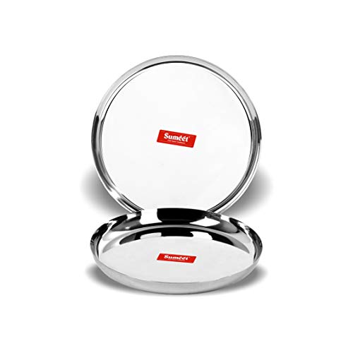 Sumeet Stainless Steel Apple Shape Heavy Gauge Dinner Plates with Mirror Finish 32.5cm Dia - Set of 2pc