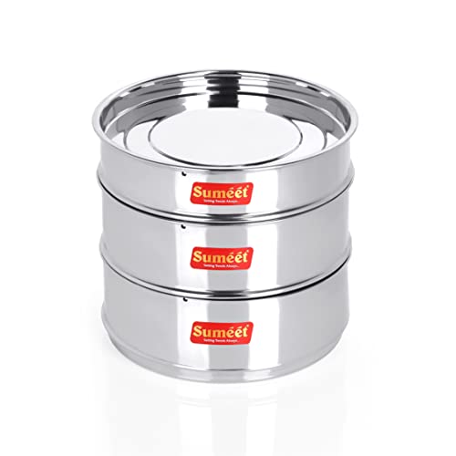 Sumeet Stainless Steel Deep + Flat Stackable Container/Separator with Lid Suitable for 6.5 LTR Inner & Outer Lid Cooker