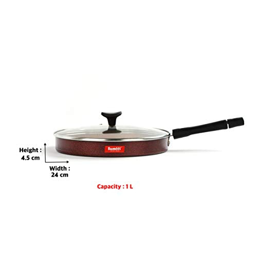 Sumeet Aluminium Nonstick Pizza Pan with Glass Lid (24cm, Peach)