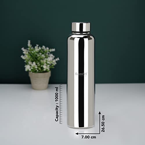 Sumeet Stainless Steel Jointless Akhand Leak-Proof Water Bottle / Fridge Bottle - 1000ML Set of 4, Silver