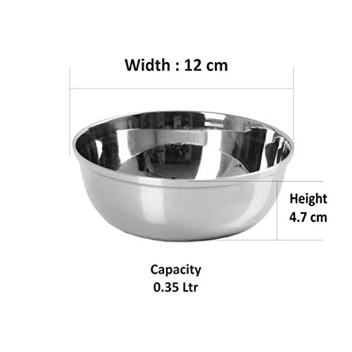 Sumeet Stainless Steel Heavy Gauge Bowl/Wati Set with Mirror Finish 12cm Dia (350 Ml) - Set of 6pc