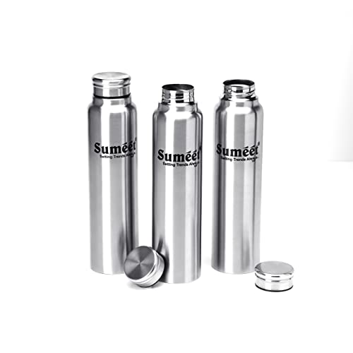 Sumeet Slim Stainless Steel Leak-Proof Water Bottle / Fridge Bottle - 550ml - Pack of 3