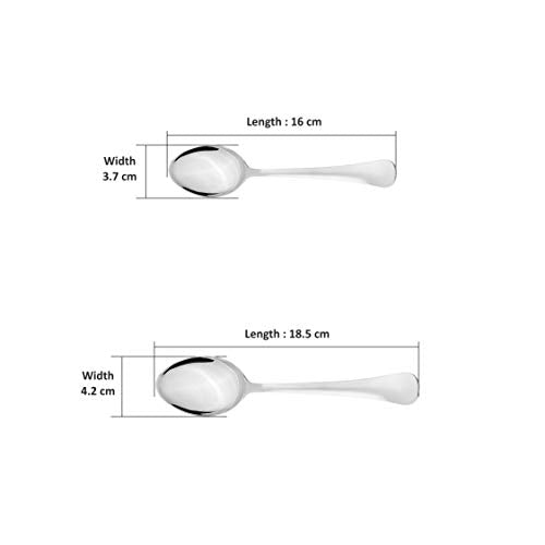 Sumeet Stainless Steel Premium Quality Spoon Set of 12 Pc (Baby/Medium Spoon 6 Pc (16cm L), Dessert/Table Spoon 6 Pc (18.5cm L))– (1.6mm Thick)