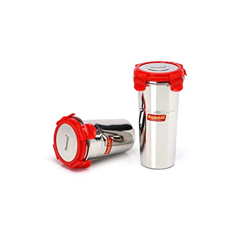 Sumeet Stainless Steel Airtight, Leak Proof, Freezer Safe and Dust Proof Tumbler with Stainless Steel Lid Set of 2 Pcs (400ml, 500ml) Dia - 8Cm(each)