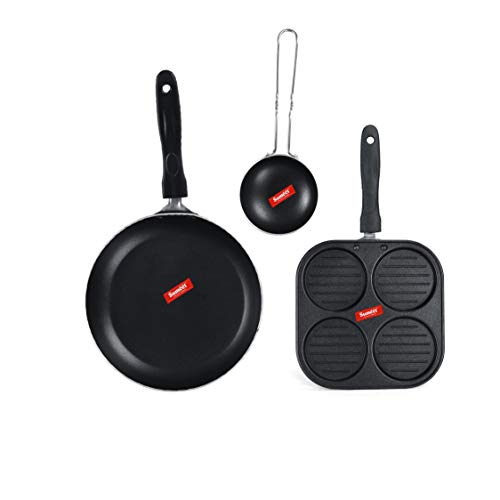 Sumeet NonStick Kul Rang Cookware Set (Mini Multi Snack Maker - 4 Cavity -19.5cm + Tapper pan - 0.6Ltr - 20Cm Dia + Waghariya/Tadka pan - 190Ml - 10Cm Dia)