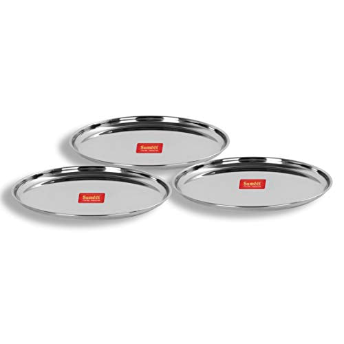 Sumeet Stainless Steel Plates - Set Of 3, White