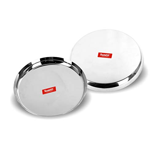 Sumeet Stainless Steel Apple Shape Heavy Gauge Dinner Plates with Mirror Finish 32.5cm Dia - Set of 2pc