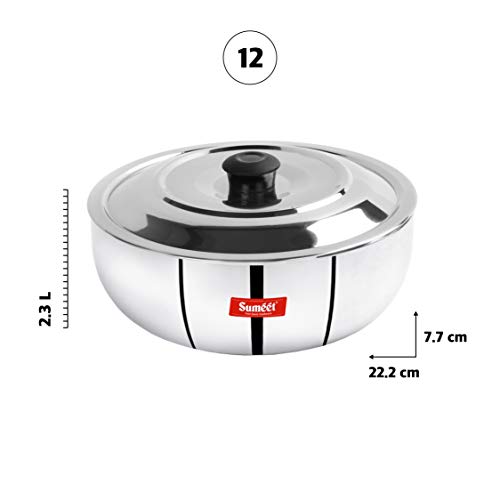 Sumeet 3mm Induction Bottom Aluminium Tasra with S.S. Lid (2.3Ltr, 22.2cm)