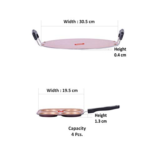 Sumeet Galaxy Aluminium Cookware Set, 1 Saral Tawa, 1 Multi Snack Maker (Peach)