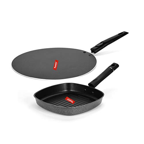 Sumeet NonStick Silver Cookware Set (Grill Pan-22cm Dia + Flat Tawa - 30.5cm Dia)