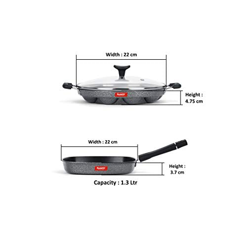 Sumeet NonStick Imvi Cookware Set (Grill Appam Patra with Glass Lid - 12 Cavity - 22cm Dia + Grill Pan-22cm Dia)