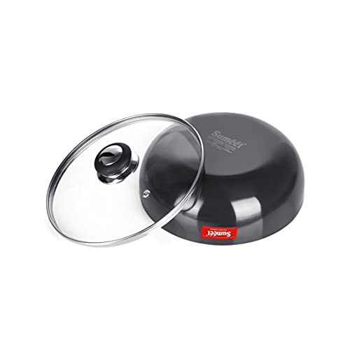 Sumeet 3mm Hard Anodized Deep Tasla with Glass Lid Size No. - 10 (18.5cm Dia. 1.3 LTR Capacity)