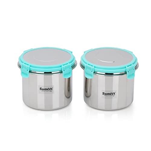 Sumeet Airtight & Leak Proof Steelexo Stainless Steel Storage Container with Lid Pack of 2Pc (1100ML) - Silver