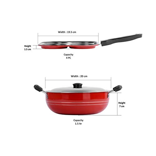 Sumeet 2.6mm Thick Non-Stick Apple Cookware Set (Mini Multi Snack Maker – 19.5cm Dia + Kadhai with Lid – 1.5Ltr Capacity-