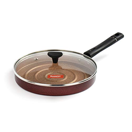 Sumeet Aluminium Nonstick Pizza Pan with Glass Lid (24cm, Peach)