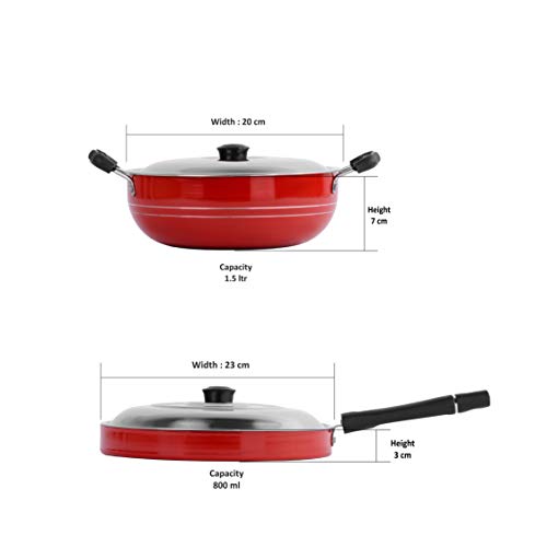Sumeet 2.6mm Thick Non-Stick Sangria Cookware Set (Kadhai with Lid – 1.5Ltr Capacity- 20cm Dia + Pizza Pan – 23cm Dia)