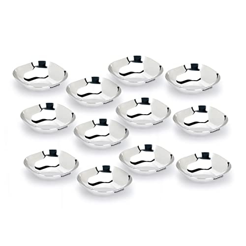 Sumeet Stainless Steel Small Apple Square Shape Plate/Dessert Plate/Halwa Plate Set of 12pcs, 9cm Dia, 120ML Each - Silver