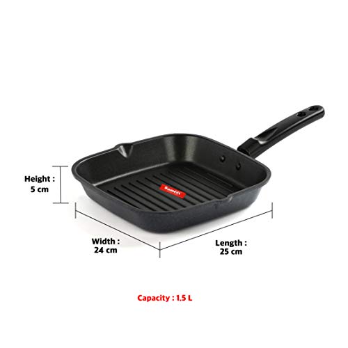 Sumeet Non Induction Base Non Stick Aluminium Grill Pan, 24cm, Black