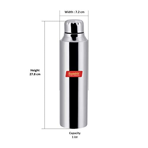 Sumeet Stainless Steel Airtight and Leak Proof Fridge Water Bottle 1 Litre, Set of 4pc