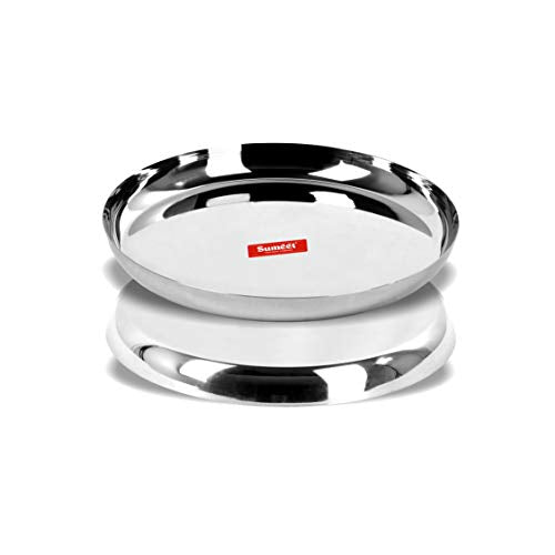 Sumeet Stainless Steel Apple Shape Heavy Gauge Dinner Plates with Mirror Finish 32.5cm Dia - Set of 2pc