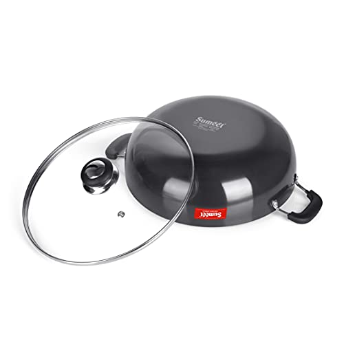 Sumeet 3mm Hard Anodized Deep kadai with Glass Lid Big Size No. - 15 (28.5cm Dia. 4.5 LTR Capacity)