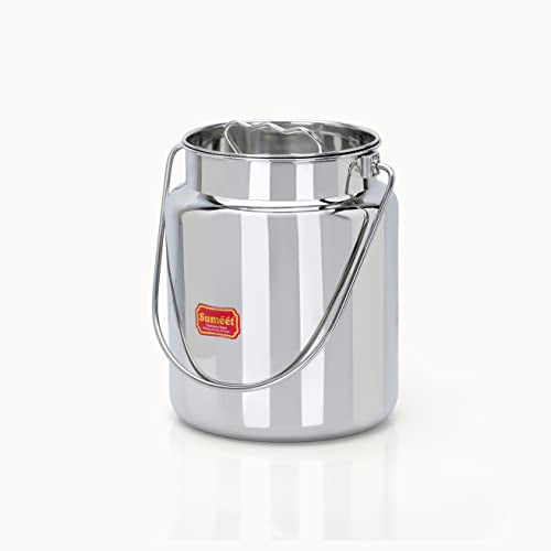 Sumeet Stainless Steel Akhand - Jointless Milk Can/Oil Can/Milk Barni/Oil Pot with Lid, 5000ML Capacity, 18Cm Dia, Silver