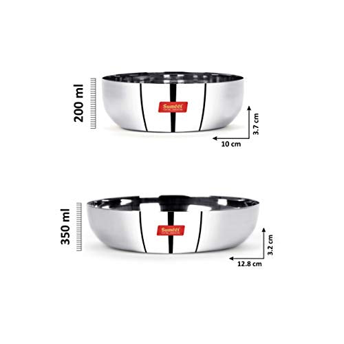 Sumeet Stainless Steel Mirror Finish Apple Shape Heavy Gauge Mini (6pc - 10cm Dia) and Small (6Pc - 12.8cm Dia) Dessert Plates Set of 12Pcs