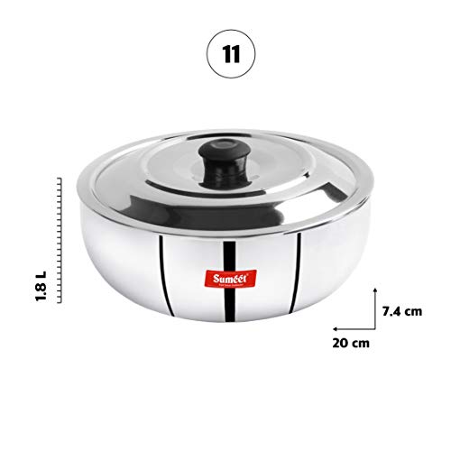 Sumeet 3mm Induction Bottom Aluminium Tasra with S.S. Lid (1.8Ltr, 20cm)